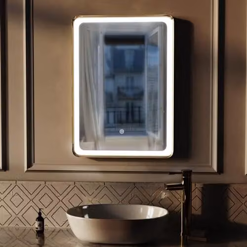Nes Home LED Bathroom Mirror with Demister and Touch Sensor, Brushed Brass, W: 50 cm, H: 70 cm
