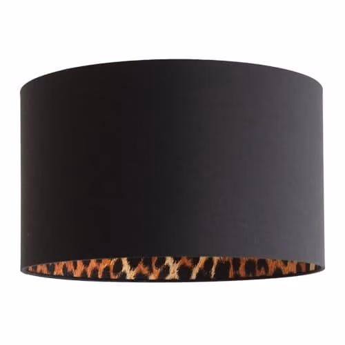 ValueLights Oasis Black Fabric Ceiling Lamp Shade with Leopard Print Inner Drum, Shade Width: 41 cm