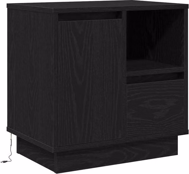 Berkfield Home Modern Black Oak Bedside Cabinet with Integrated LED Lighting W/D/H: 50 x 34.5 x 50 cm – 1