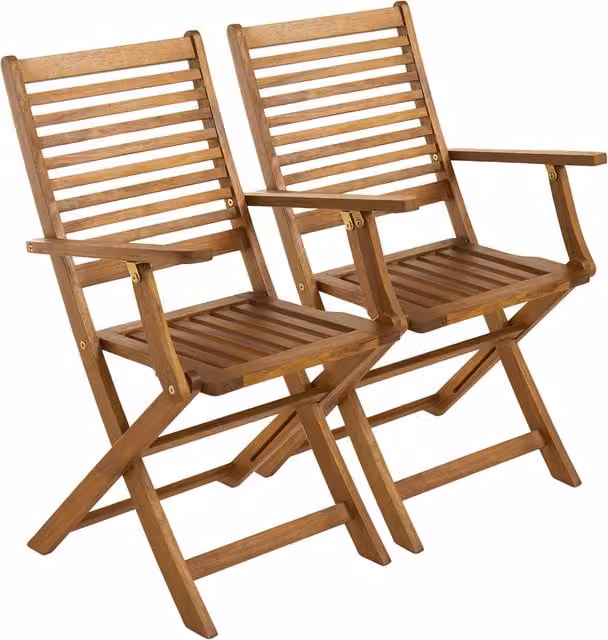 Charles Bentley Pair of Foldable Acacia Wood Outdoor Dining Armchairs in Natural Brown