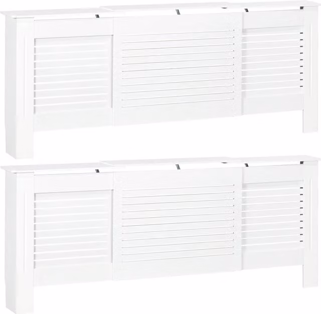 HOMCOM Set of 2 White MDF Extendable Radiator Covers with Cabinet Shelving and Slatted Design, W/D/H: 139-208.5 x 20.5 x 82.5 cm