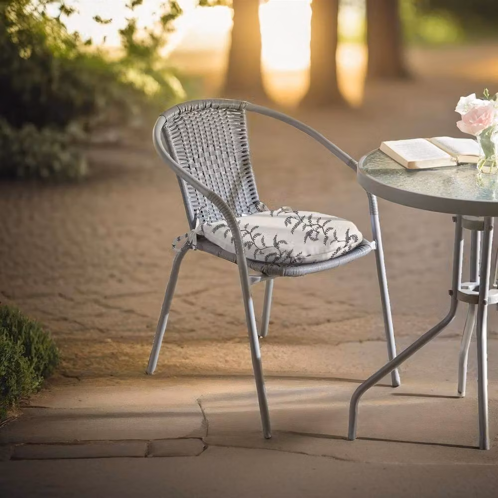 Luxury Living Linen Fern Semicircular Outdoor Seat Pad in Grey and White, 2 Pack – 2