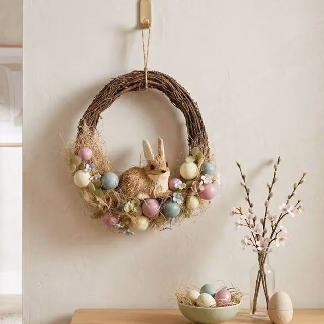 Garden Greatness Multicolour Straw Bunny Easter Wreath