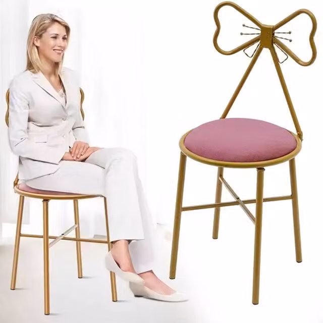 FLAVORA Butterfly Bow Tie Makeup Chair Romantic Upholstered Stool in Gold – 1