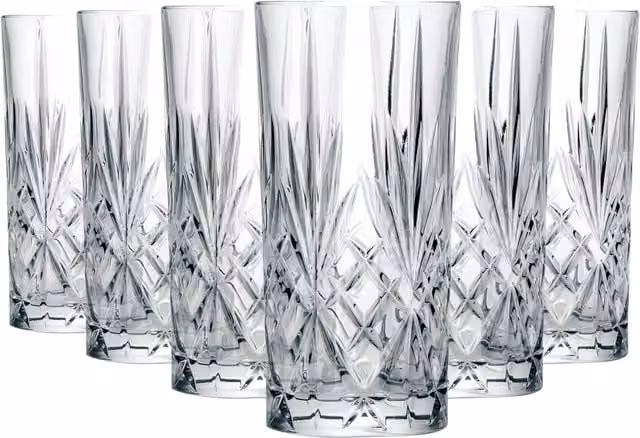 RCR Crystal Melodia Geometric Tumbler Highball Glasses, 360ml, Pack of 6, Transparent