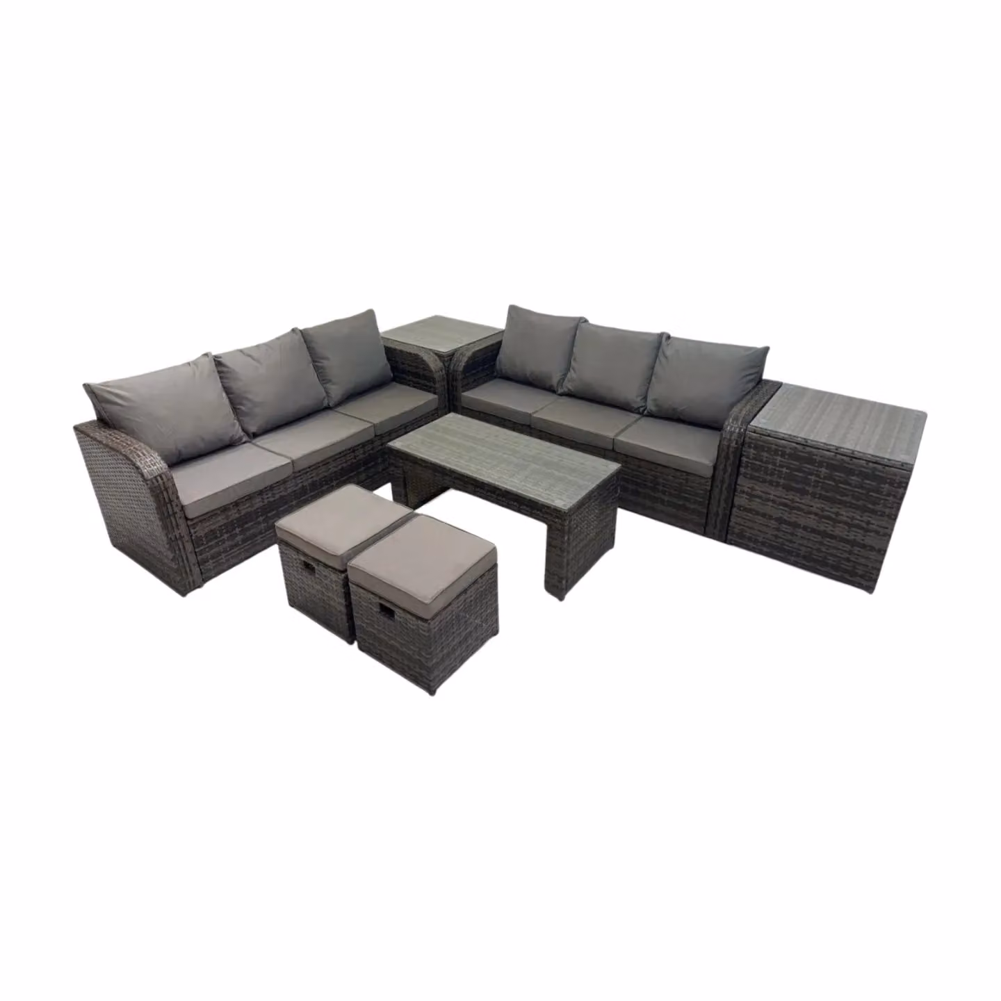 Fimous 3 Seater Sofa, Coffee Table, 2 Side Tables and 2 Footstools Set in Dark Grey – 2