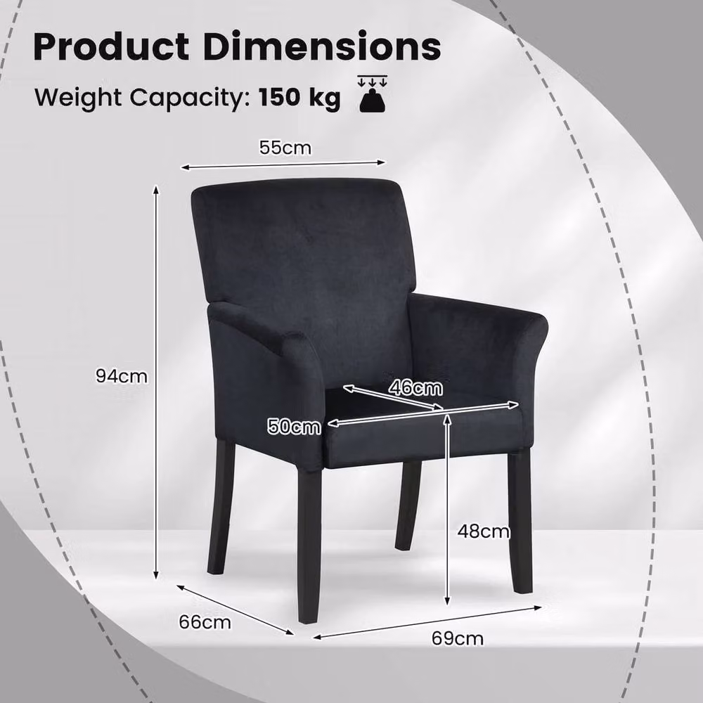 Kelvenix Black Velvet Executive Reception Chair with Rubberwood Frame – 2