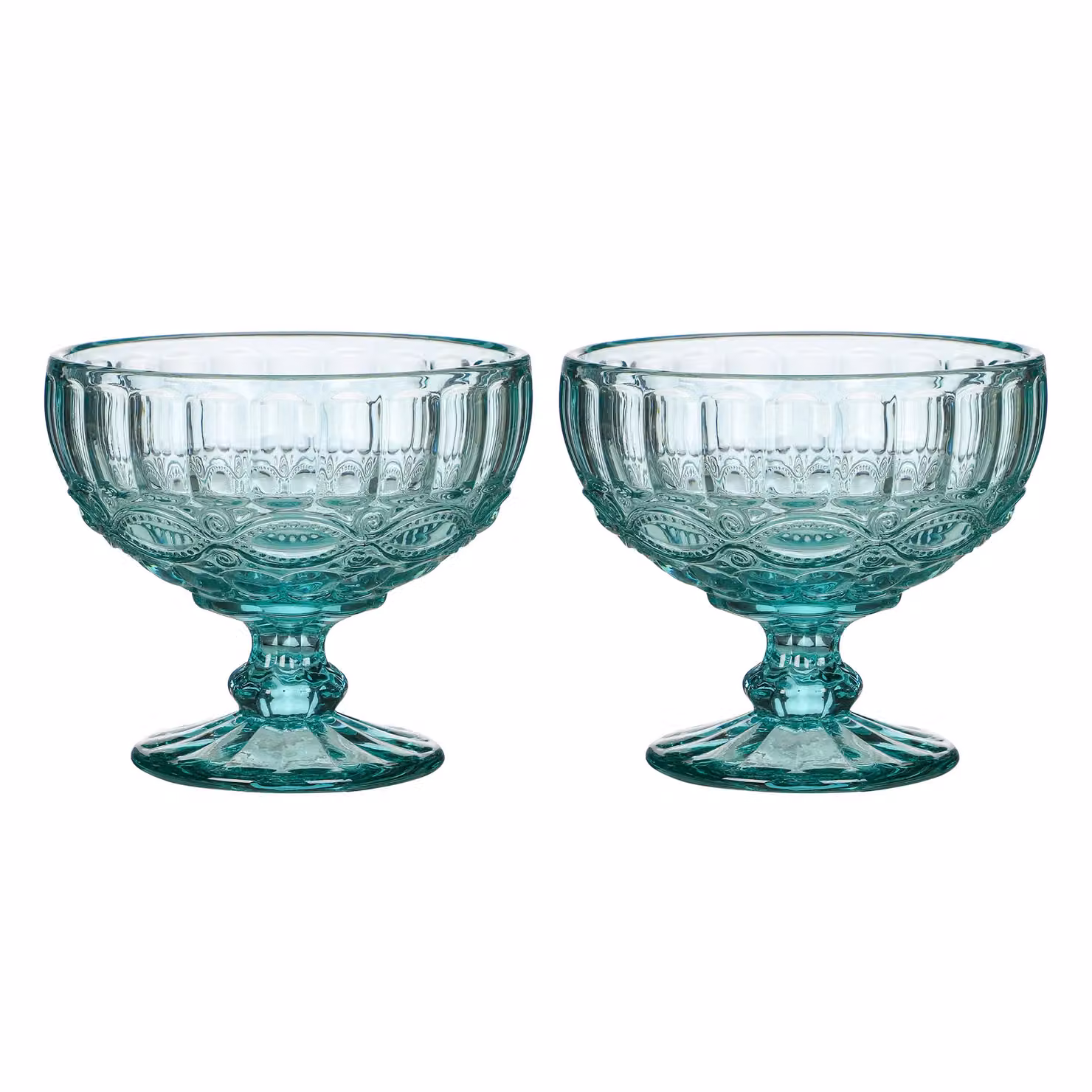 Dibor Set of 2 Vintage Turquoise Blue Glass Dessert Trifle Bowls, H10 x W12 cm – 2