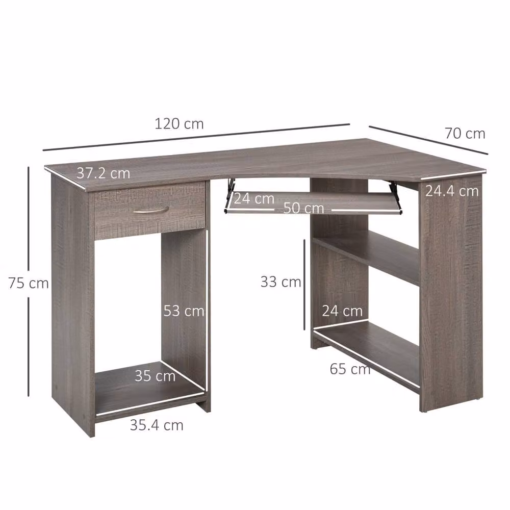 Wyld Haus Nifi Grey L-Shaped Corner Desk with Keyboard Tray and Shelves, W: 120 cm – 4