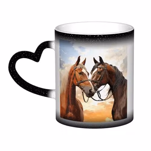 Oudrspo Couple Horse Heat Sensitive Colour Changing Ceramic Coffee Mug, Red and Multicolour, 12 oz – 1