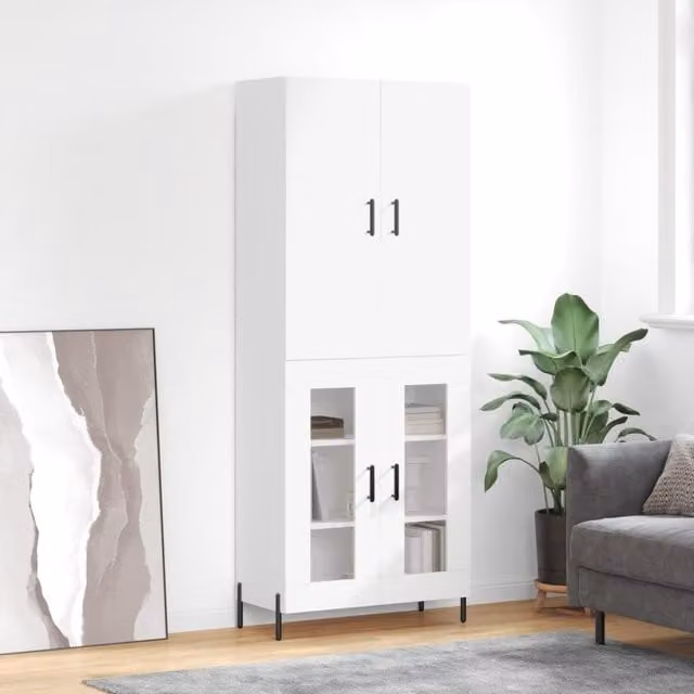 Berkfield Home Modern White Matt Highboard with Hinged Doors and Internal Shelves, W/D/H: 69.5 x 34 x 180 cm