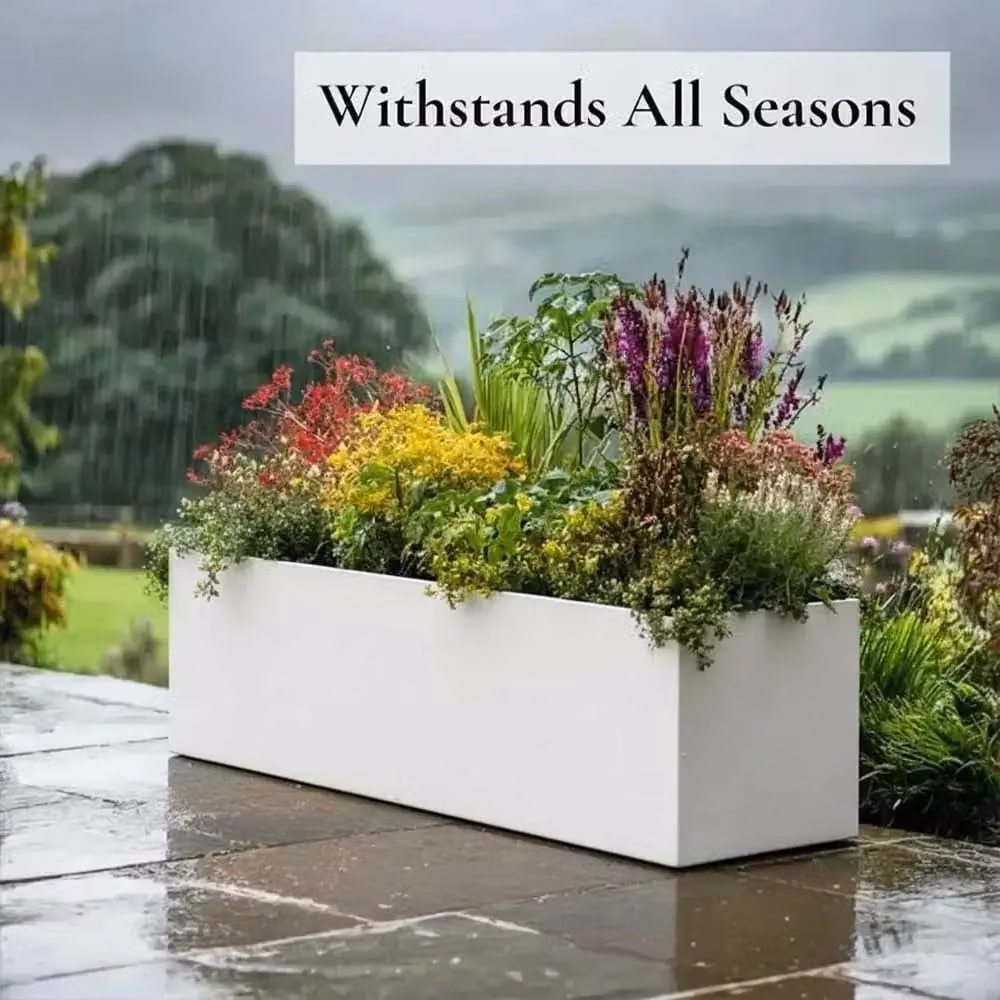 Access Garden Products Matte White Galvanised Steel Trough Planter, W/D/H: 100 x 40 x 40 cm – 3