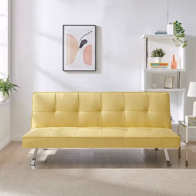 Bravich LTD 3 Seater Click Clack Fabric Sofa Bed in Yellow