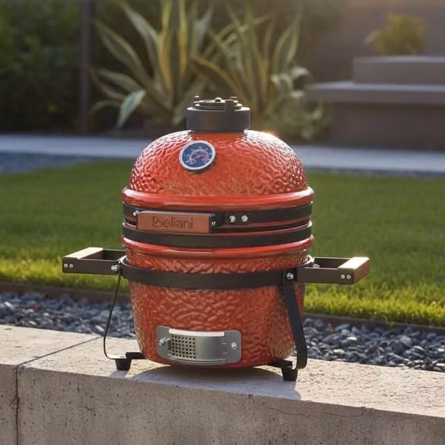 Wyld and Coco Red Ceramic Kamado Charcoal Grill with Lid and Thermometer – 1