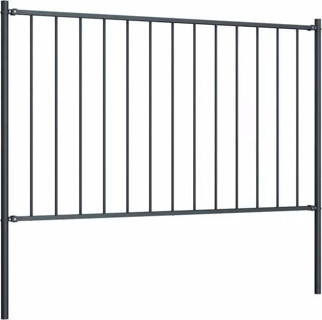 Berkfield Home Powder-coated Steel In-ground Fence Panel with Posts, Anthracite Dark Grey, W: 1.7 m, H: 1 m