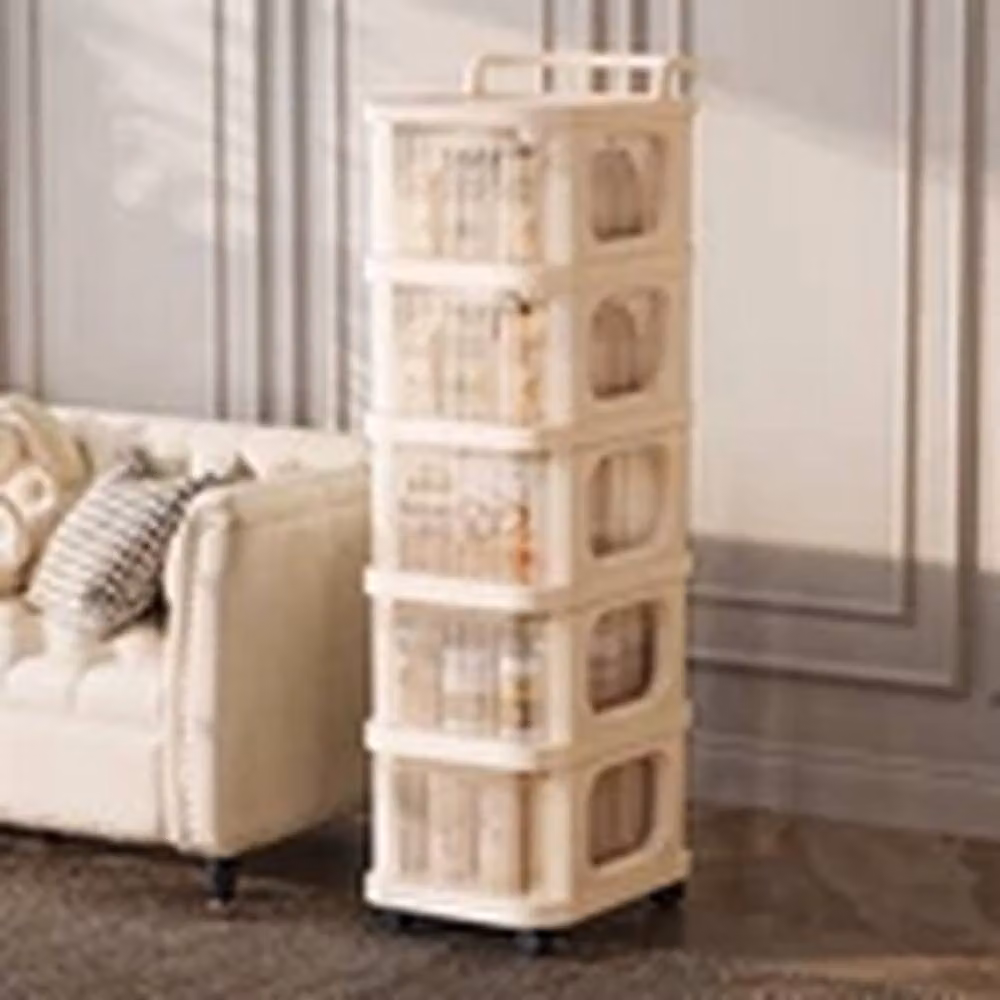 EONLION 5-Tier Plastic Storage Drawer Trolley Organiser for Home and Office in Beige – 3
