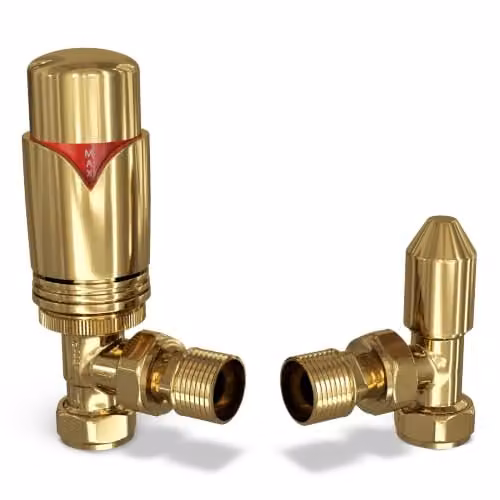 UK Radiators Derry Bold Thermostatic Radiator Valve 1/2" x 15mm in Brass Silver or Gold