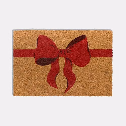 OHS Bow Print Coir Doormat, Non-Slip Indoor and Outdoor Rug in Red and Sand, W/D: 60 x 40 cm – 2