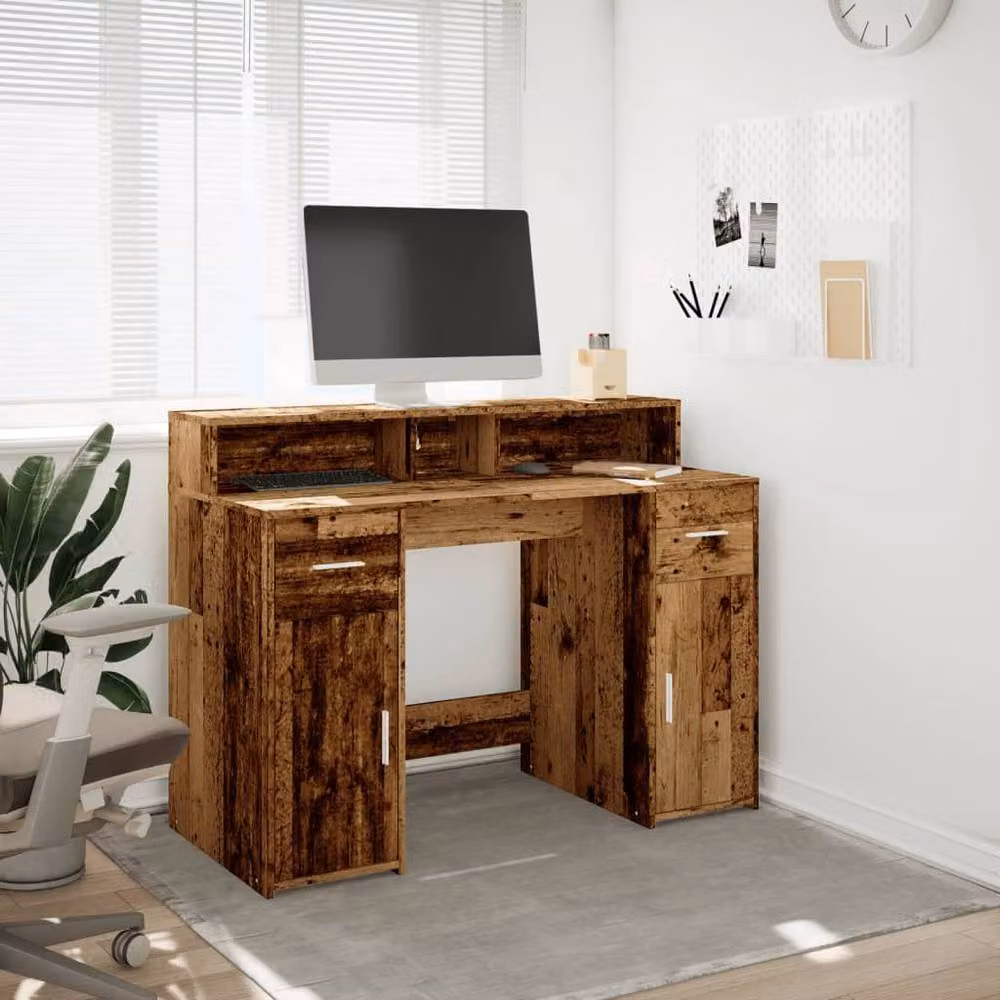 Berkfield Home Soft Desk with LED Lights in Brown, W/D/H: 120 x 55 x 91 cm – 3