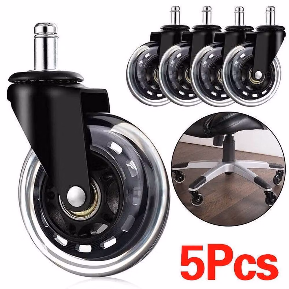FLAVORA 5-Piece Universal Rotatable Home Office Chair Replacement Wheels in Black – 6