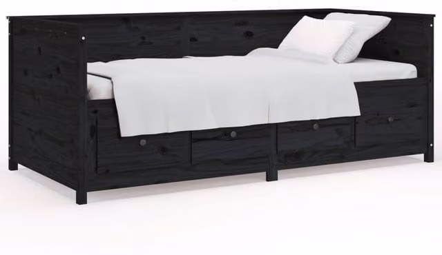 Berkfield Home Rustic Black Solid Wood Pine Day Bed with Drawers W/D/H: 90 x 200 cm