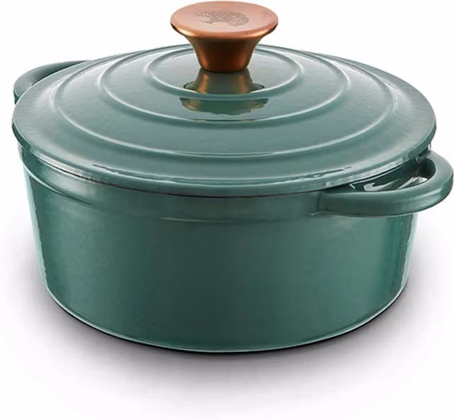 Le Creuset Enamelled Cast Iron Round Casserole, Verdigris Green, 20 cm