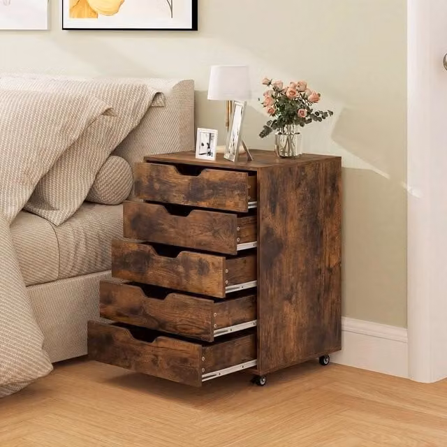 KORVIXA Rolling Dresser Storage Cabinet in Brown, W/D/H: 100 x 100 x 64 cm – 1
