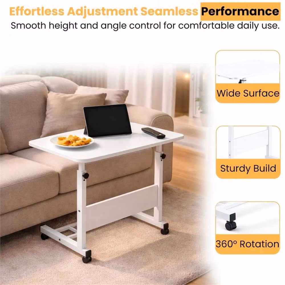 Nordara Adjustable White Laptop Table with Wheels and Height Tilt Function – 2