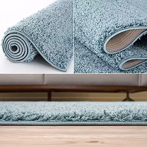 THE RUGS Duckegg Blue Shaggy Soft High Pile Rectangular Rug, W/D/H: 60 x 110 cm – 4