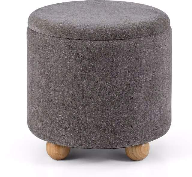 Costway Grey Chenille Fabric Cylindrical Footrest Stool with Removable Cover and Rubberwood Frame