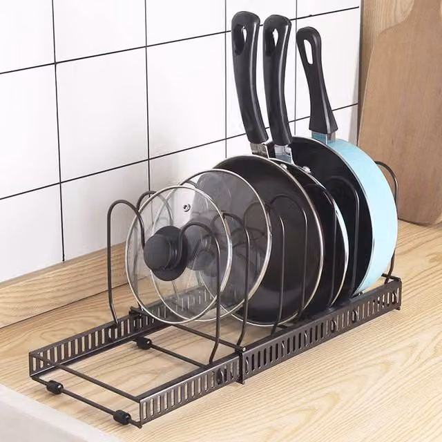 Living and Home 7-Tier Adjustable Metal Pot and Pan Organiser in Black – 1