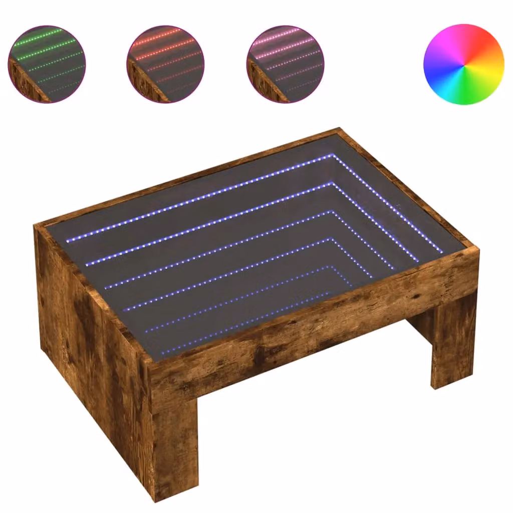 Berkfield Home Infinity LED Coffee Table in Smoked Oak Brown, W: 70 cm, D: 50 cm, H: 30 cm – 2