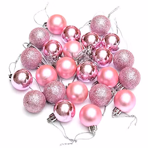 Shatchi 12-Piece Shatterproof Christmas Bauble Hanging Decorations in Pink and Silver – 2