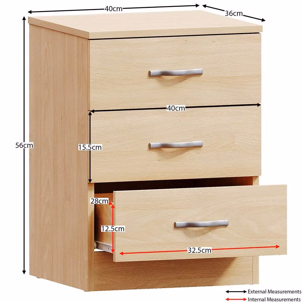 HD Designs Riano 3 Drawer Bedside Cabinet Chest of Drawers in Brown – 1
