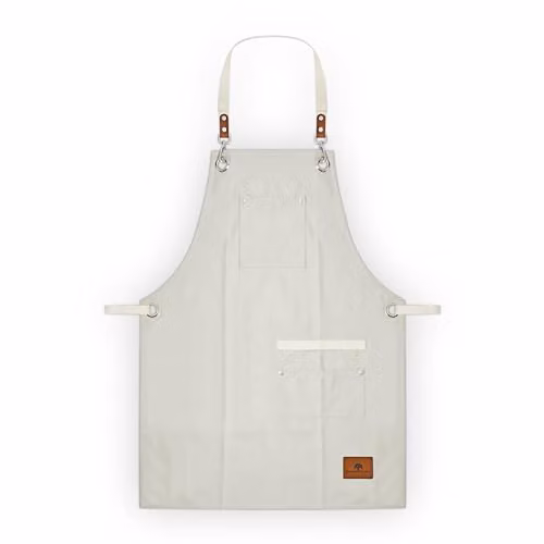 Barbary & Oak Cotton Apron with Leather Details in Beige and Brown