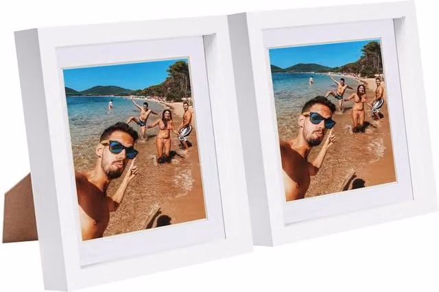 Nicola Spring Pack of 2 White 3D Box Photo Frames with 6x6 inch Mount, W/D/H: 20.32 x 20.32 x 20.32 cm