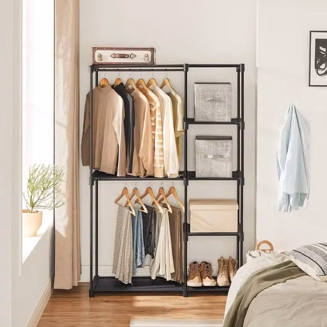 SONGMICS Modular Clothes Storage System with Multiple Hanging Areas in Black