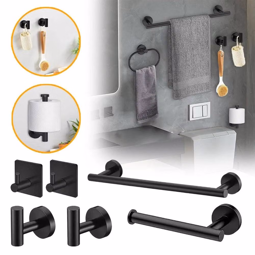 KORVIXA Wall-Mounted Stainless Steel Toilet Roll Holder and Towel Ring in Black – 2