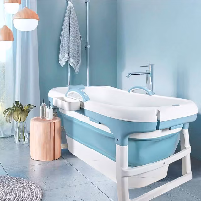 Fimous Foldable Freestanding Soaking Bathtub with Non-Slip Surface, Blue, W/D/H: 117 x 62 x 52 cm – 1