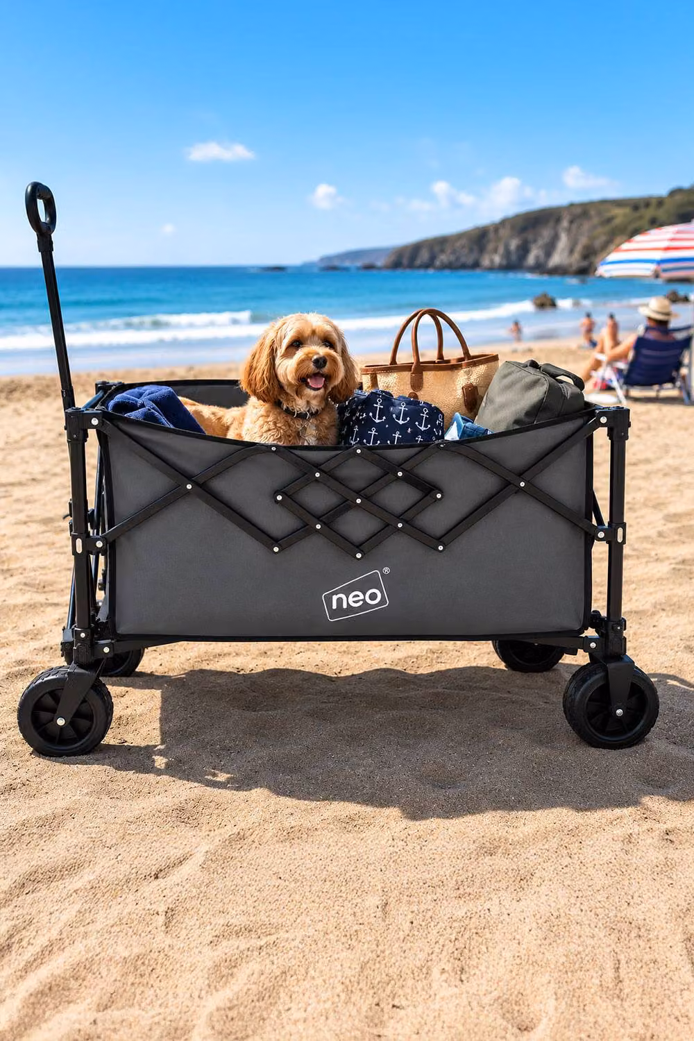 Neo XL Heavy Duty Folding Wagon Cart with Adjustable Handle, 300L, Grey – 2