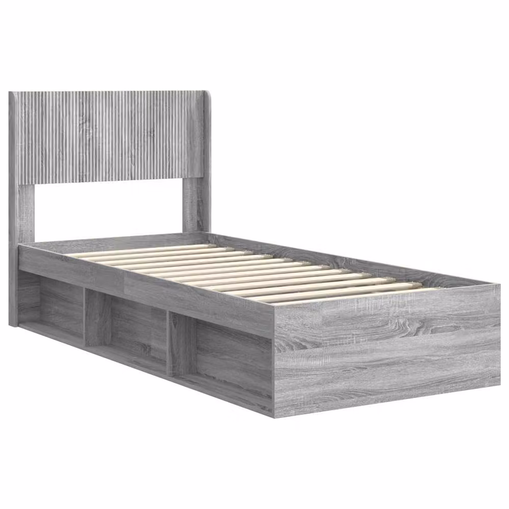 Berkfield Home 3-Piece Modern Bed Frame with Headboard and Side Compartment Storage in Grey Engineered Wood, 90 x 200 cm – 2