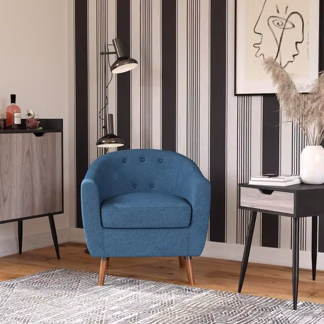 Dorel Home Brie Mid-Century Tub Accent Chair in Blue Fabric with Armrests