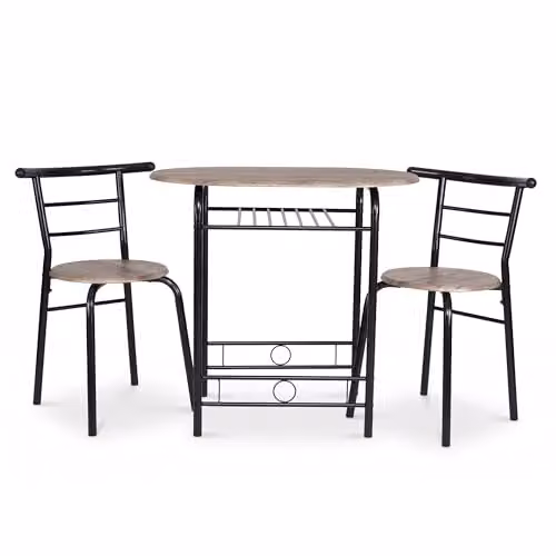 Bravich 3 Piece Oval Bistro Dining Set with Table and 2 Chairs in Grey Oak and Black – 2