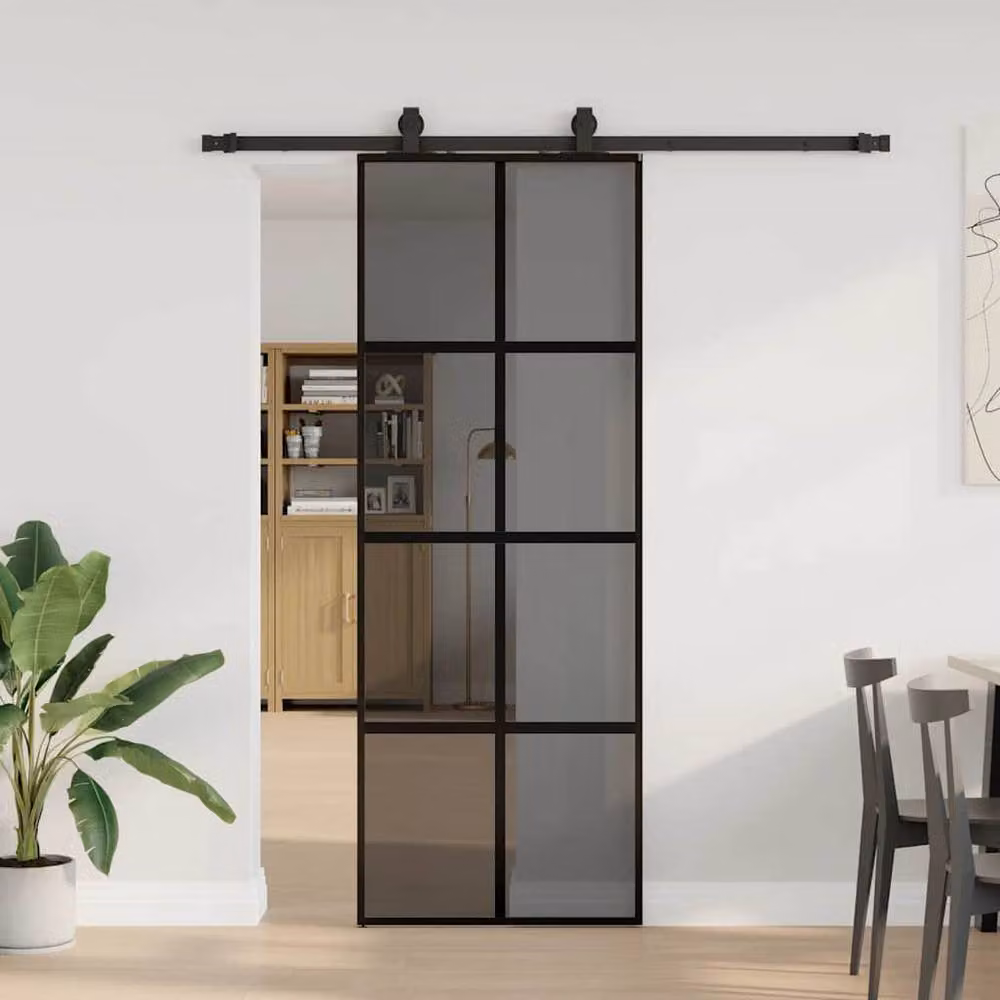 Berkfield Home Modern Black Sliding Glass Door with Hardware Set, W: 76 cm, H: 205 cm – 2