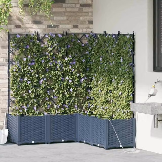 Berkfield Home Garden Planters with Water Irrigation System, 4 Piece Set, Grey – 1