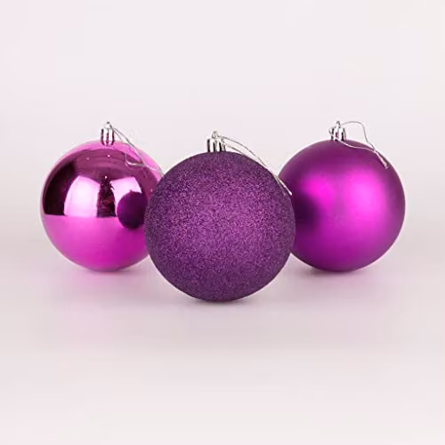 Shatchi 6-Piece Shatterproof Plastic Christmas Bauble Hanging Decorations in Purple and Silver, Diameter: 10 cm