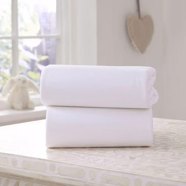 Clair De Lune CDL Baby Fitted Sheet, White, Cotton Jersey, Width: 137 cm