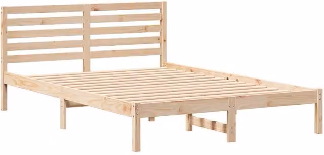 Berkfield Home Solid Pine Wood Bed with Headboard in Brown, W/D/H: 140 x 220 x 80.5 cm