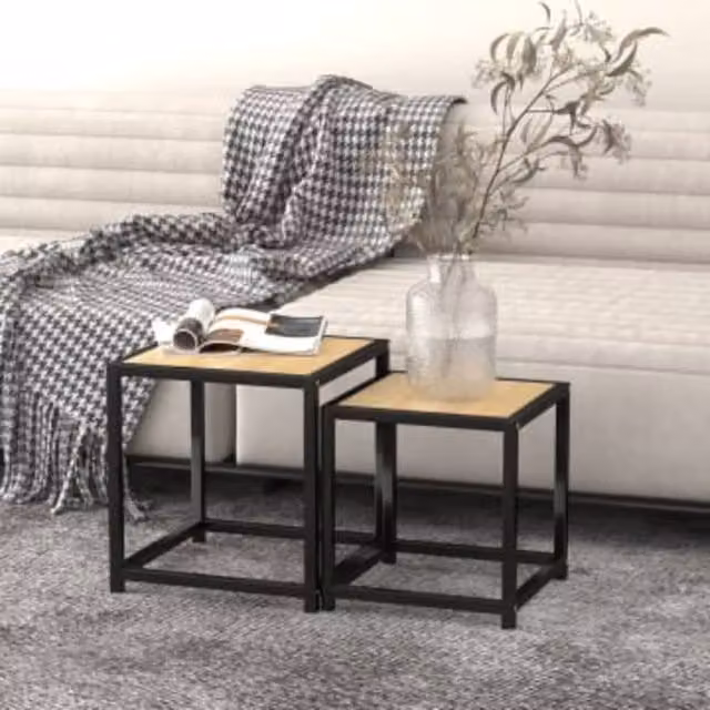 Berkfield Home Set of 2 Nested Square Tea Tables in Sonoma Oak Brown MDF and Metal