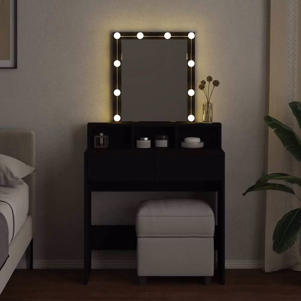 Berkfield Home Hollywood LED Dressing Table in Black, W: 80 cm, D: 41 cm, H: 144.5 cm – 3